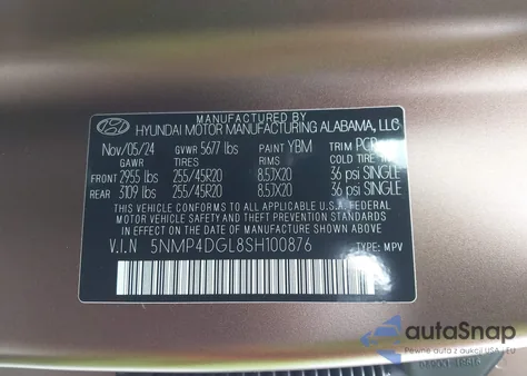 2025 Hyundai Santa Fe Limited из США, поврежденный, VIN 5NMP4DGL8SH100876